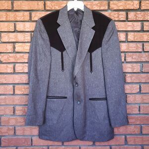 Circle S Western Blazer 44L Gray Black Yoke Ranch Rockabilly Jacket Sport Coat